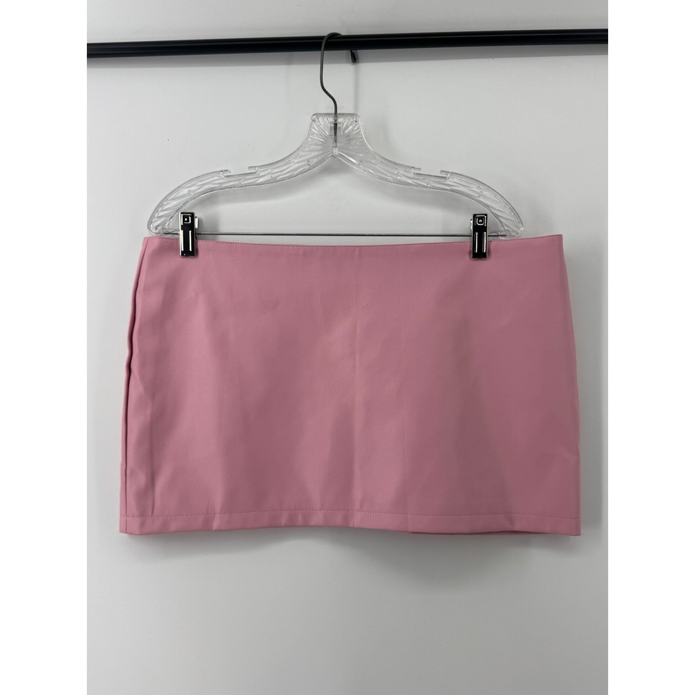 Edikted Pink Faux Leather Mini Skirt Womens XL Back Zip Solid Minimalist 0775